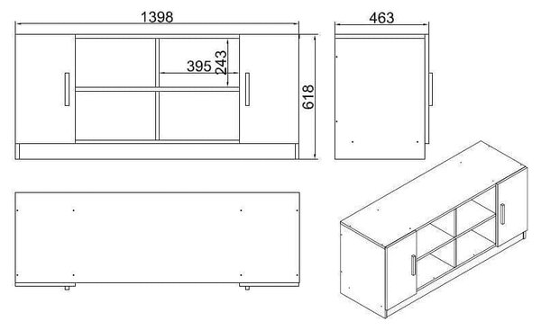 Comoda 956LCS1504, nuc/gri, PAL melaminat, 140x46x62 cm