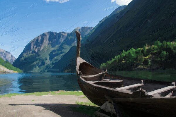 Tablou nava de lemn vikingă