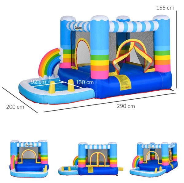 Castel Gonflabil pentru Copii Outsunny cu Trambulina si Piscina, Pompa Electrica Inclusa 290x200x155cm, Multicolor | Aosom Romania