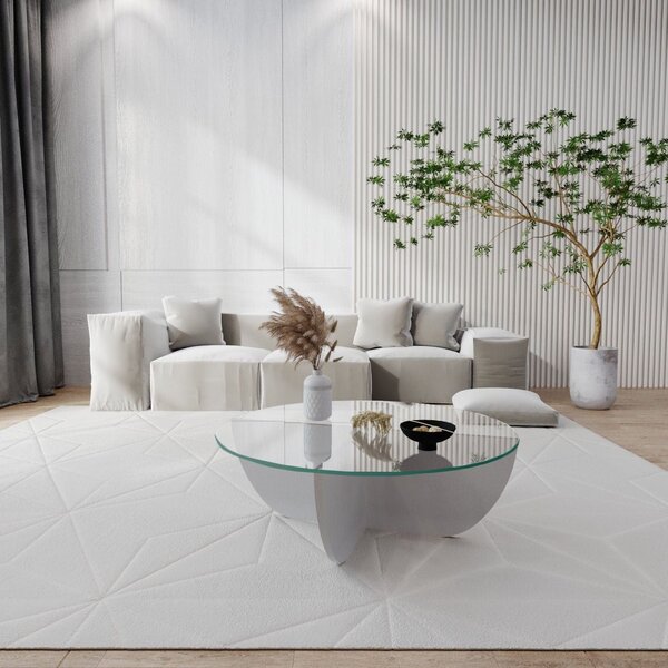 Masuta cafea Lily, alb, sticla/PAL, 90x90x30 cm