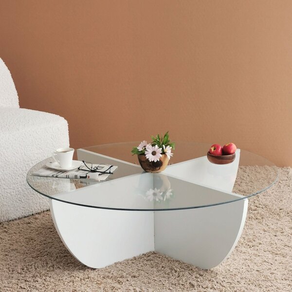 Masuta cafea Lily, alb, sticla/PAL, 90x90x30 cm