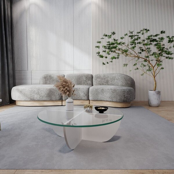 Masuta cafea Lily, alb, sticla/PAL, 90x90x30 cm