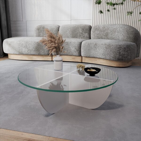 Masuta cafea Lily, alb, sticla/PAL, 90x90x30 cm