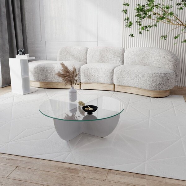 Masuta cafea Lily, alb, sticla/PAL, 90x90x30 cm