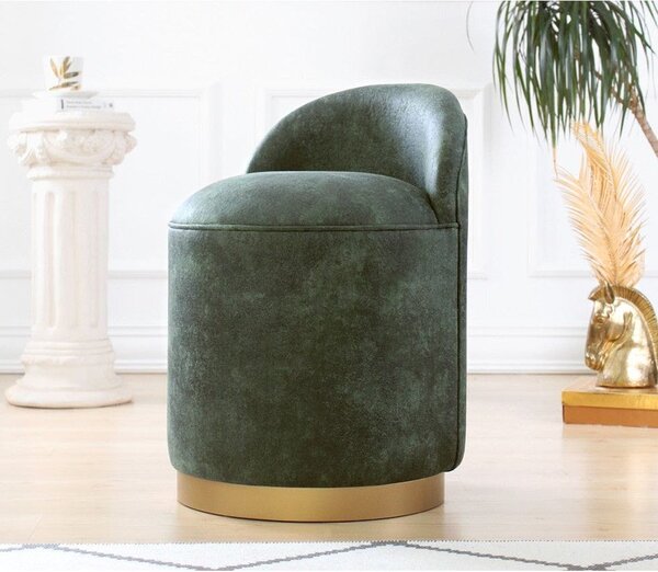 Taburet LUTON, verde/auriu, piele intoarsa, 45x45x50 cm