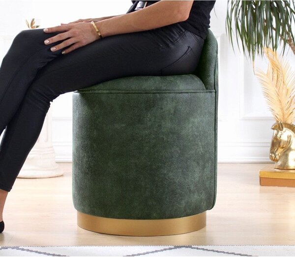 Taburet LUTON, verde/auriu, piele intoarsa, 45x45x50 cm