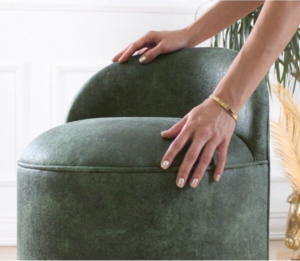 Taburet LUTON, verde/auriu, piele intoarsa, 45x45x50 cm