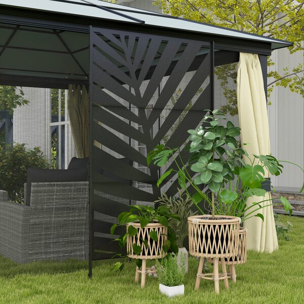 Outsunny Panou de Intimitate pentru Exterior din Metal, 122 x 198 cm, Separator Decorativ cu Suport și Șuruburi de Expansiune, Panou Autoportant pentru Grădină, Terasă, Piscină, Frunză de Bananier | Aosom Romania