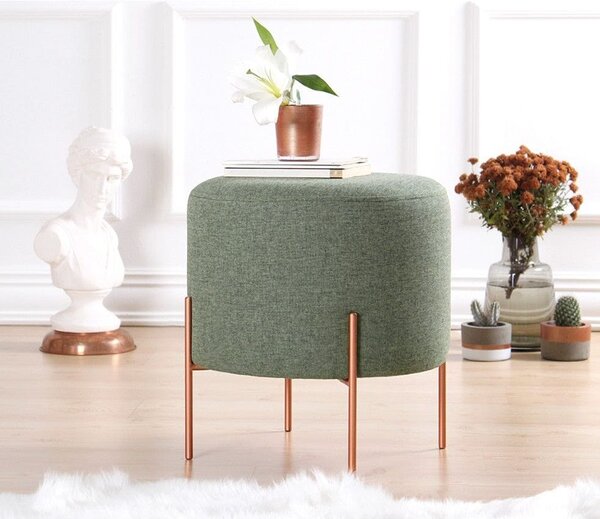 Taburet COPPER 41, otel/stofa clasica verde/curpru, 40x40x42 cm