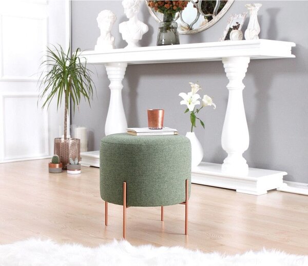 Taburet COPPER 41, otel/stofa clasica verde/curpru, 40x40x42 cm
