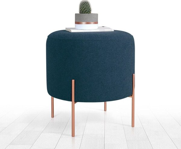 Taburet COPPER 50, albastru inchis/cupru, material textil/otel, 40x40x