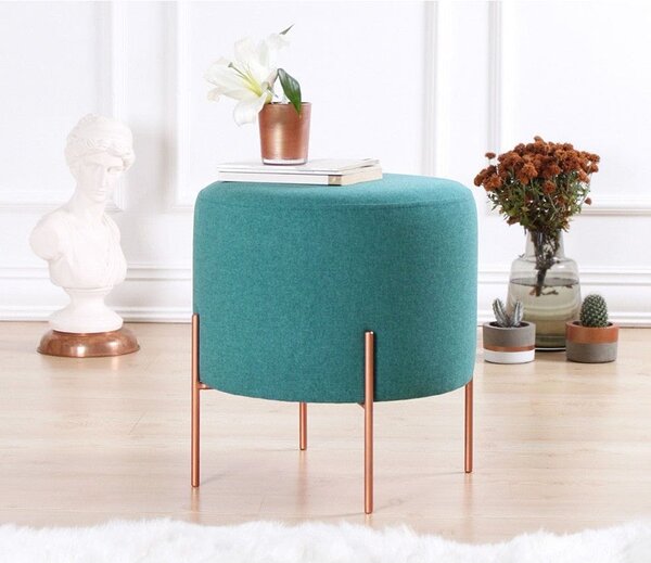 Taburet COPPER 45, verde/cupru, material textil/otel, 40x40x42 cm