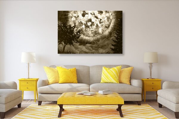 Tablou lună radiantă pe cerul de noapte în design sepia