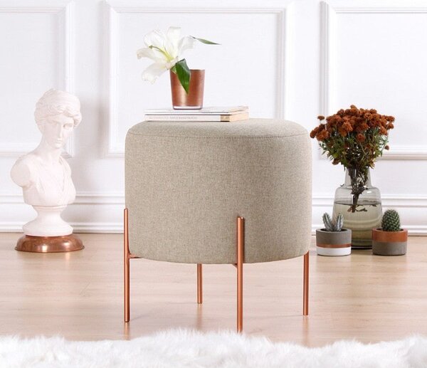 Taburet COPPER 48, bej/cupru, material textil/otel, 40x40x42 cm