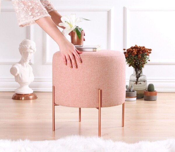 Taburet COPPER 44, roz/cupru, material textil/otel, 40x40x42 cm