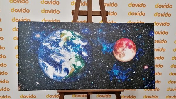 Tablou planeta Pământ și Luna roșie