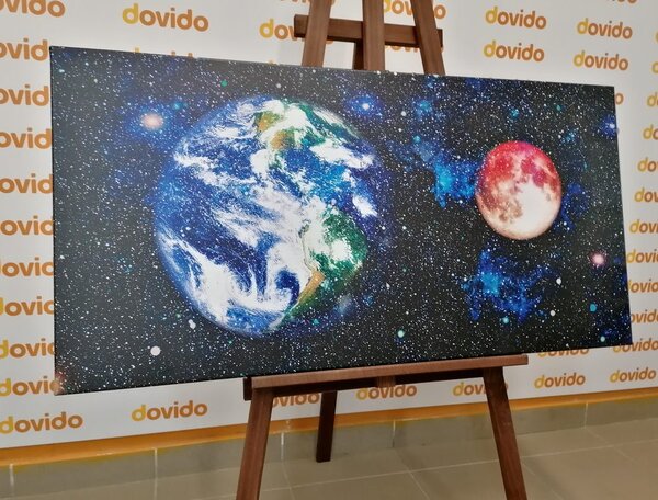 Tablou planeta Pământ și Luna roșie