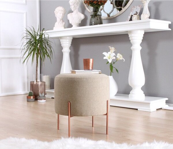 Taburet COPPER 48, bej/cupru, material textil/otel, 40x40x42 cm