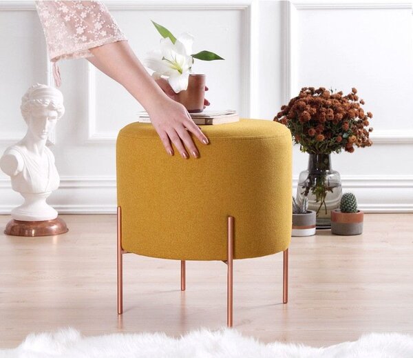 Taburet COPPER 49, galben/cupru, material textil/otel, 40x40x42 cm