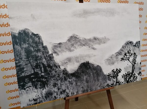 Tablou pictură tradițională chineză ale peisajului în design alb-negru