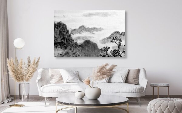 Tablou pictură tradițională chineză ale peisajului în design alb-negru