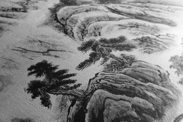 Tablou pictura peisagistică chineză în design alb-negru