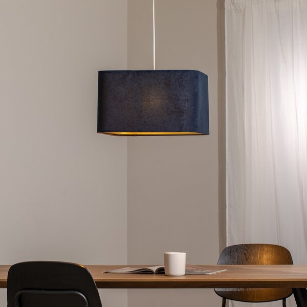 Maco Design Lampă suspendată Kwadro, albastru închis, 40 x cm, velur, reglabil, Albastru, Camera de zi / sufragerie, Țesătură / Textil