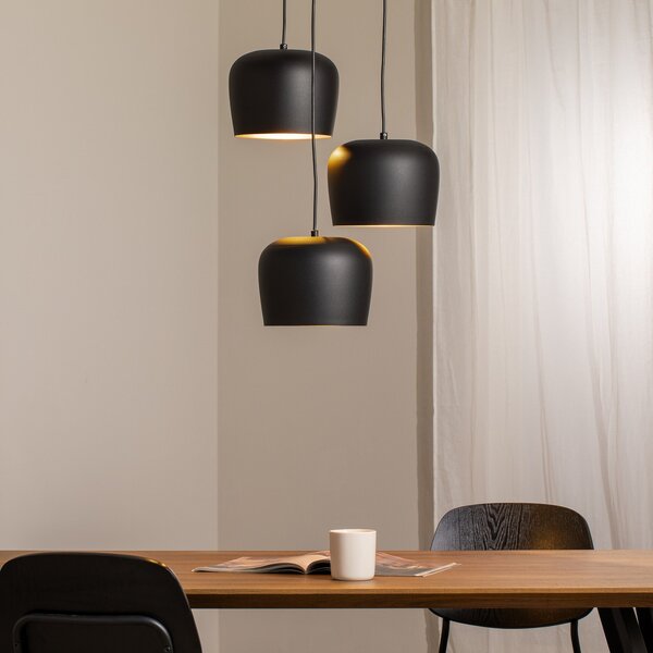 Opviq Lampă suspendată Berceste N-1413, negru, metal 3 becuri rotundă, reglabil, Negru, Camera de zi / sufragerie, Metal