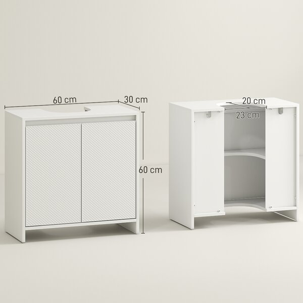 HOMCOM Mobilier Sub Chiuvetă pentru Baie cu 2 Uși, Dulap de Baie cu Decupaj în U pentru Țevi, 60x30x60 cm, Alb | Aosom Romania