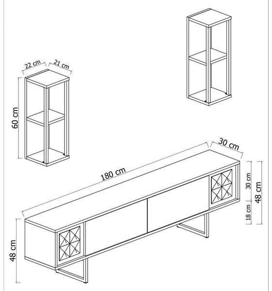 Mobilier living GOLD LINE, alb/auriu, PAL melaminat/metal, 3 piese