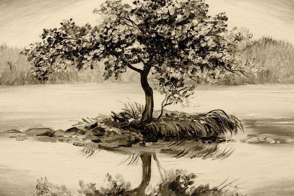 Tablou cireș oriental în design sepia