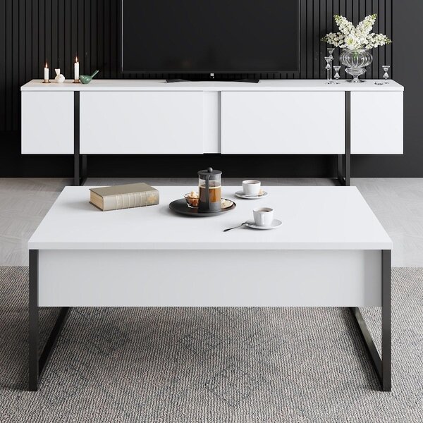 Mobilier living LUXE, alb/negru, PAL melaminat/metal, 2 piese
