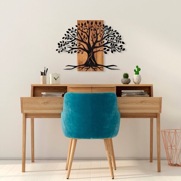 Decoratiune perete 899SKL2463, stejar/negru, lemn/metal, 79x58 cm