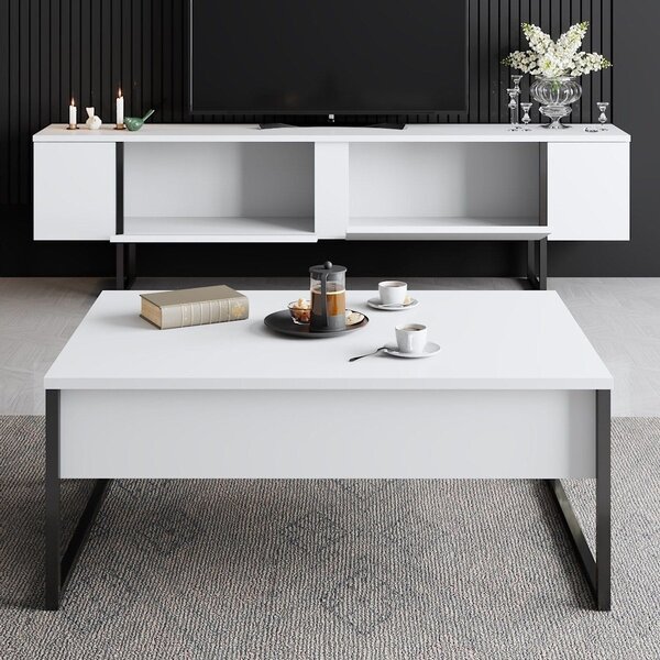 Mobilier living LUXE, alb/negru, PAL melaminat/metal, 2 piese
