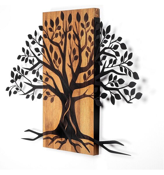Decoratiune perete 899SKL2463, stejar/negru, lemn/metal, 79x58 cm