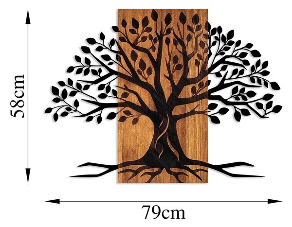 Decoratiune perete 899SKL2463, stejar/negru, lemn/metal, 79x58 cm