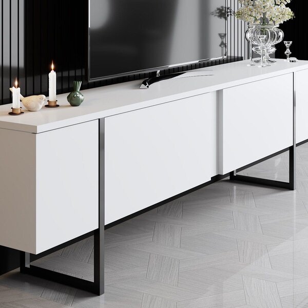 Mobilier living LUXE, alb/negru, PAL melaminat/metal, 2 piese