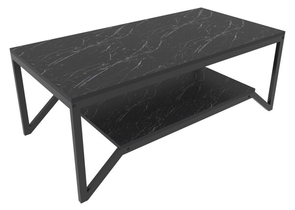 Masuta cafea Flora, negru cu efect de marmura, PAL melaminat, 120x60x4