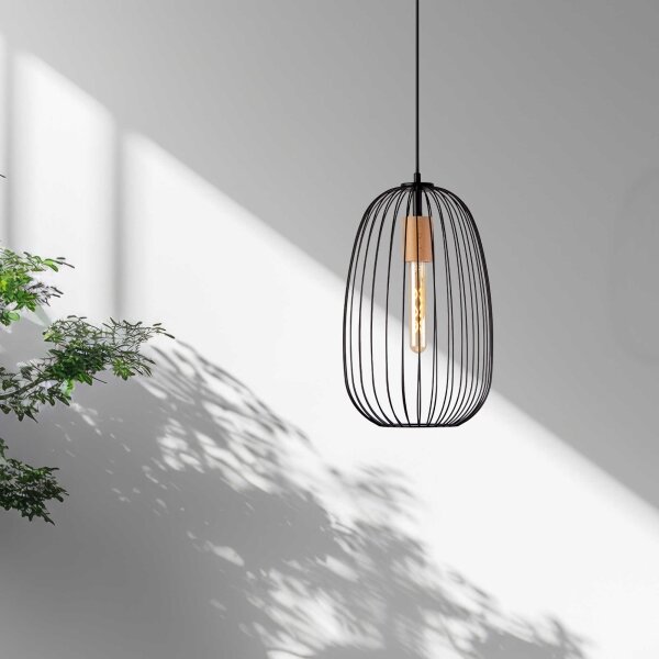 Lustră suspendată pe cablu OVELLA, 1xE27/15W/230V, diametru 25 cm, negru/pin