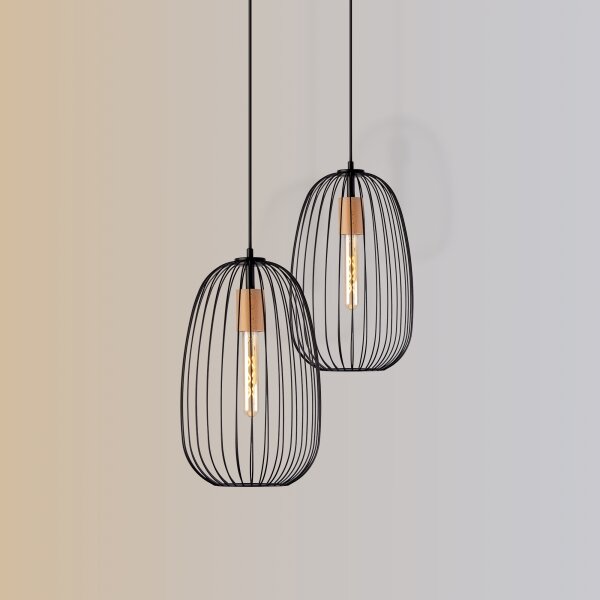 Lustră suspendată pe cablu OVELLA, 1xE27/15W/230V, diametru 25 cm, negru/pin
