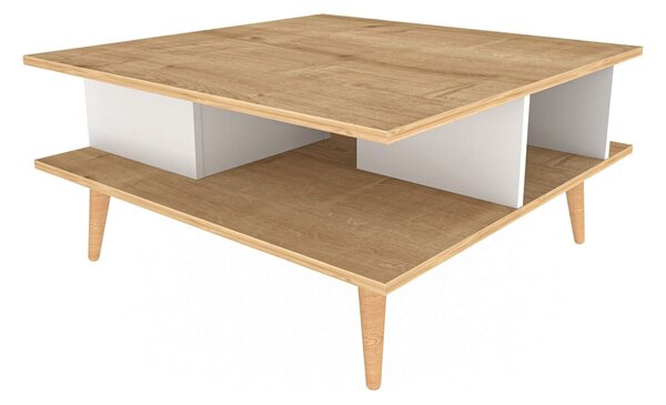 Masuta cafea Akya, stejar/alb, PAL, 89x89x44 cm