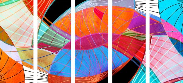 Tablou 5-piese abstracție viu colorată