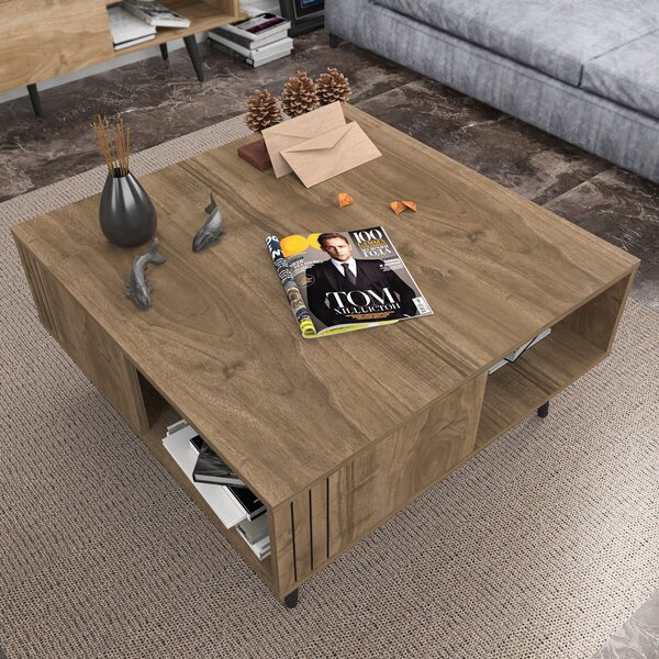 Masuta cafea Ronas, nuc, PAL melaminat, 90x90x46.5 cm