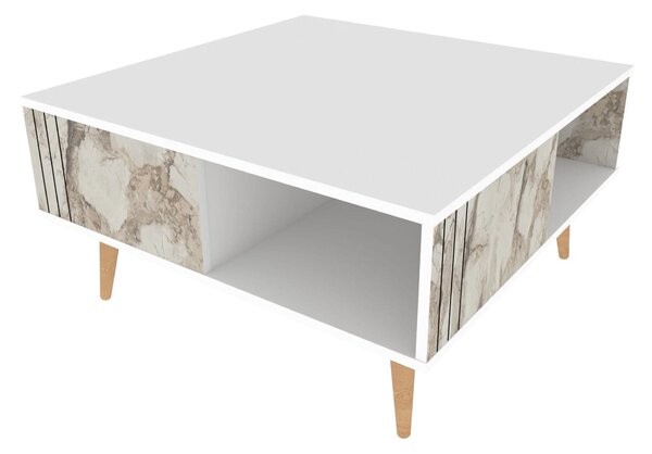 Masuta cafea Ronas, alb cu efect de marmura, PAL melaminat, 90x90x47 c