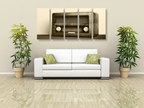 Tablou 5-piese retro radio în design sepia