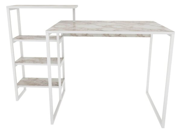 Birou RINO, alb cu efect de marmura, alb, PAL melaminat/metal, 133x60x