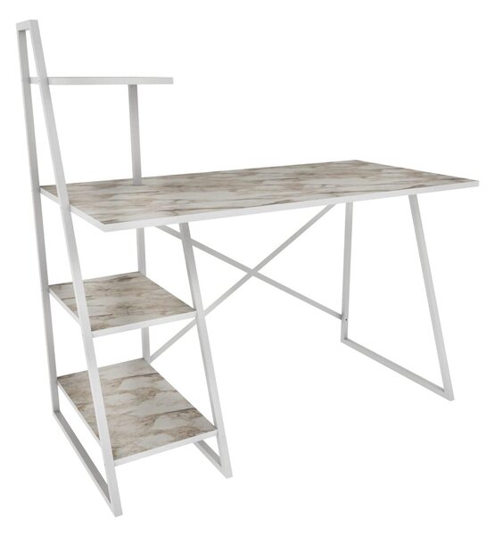 Birou ADMIRA, bej cu efect de marmura/alb, PAL melaminat/metal, 120x60