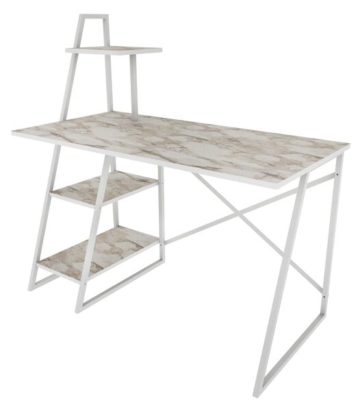Birou ADMIRA, bej cu efect de marmura/alb, PAL melaminat/metal, 120x60