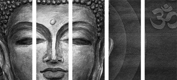 Tablou 5-piese fața lui Budha în design alb-negru