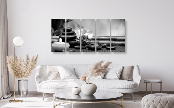 Tablou 5-piese natura moartă Feng Shui în design alb-negru